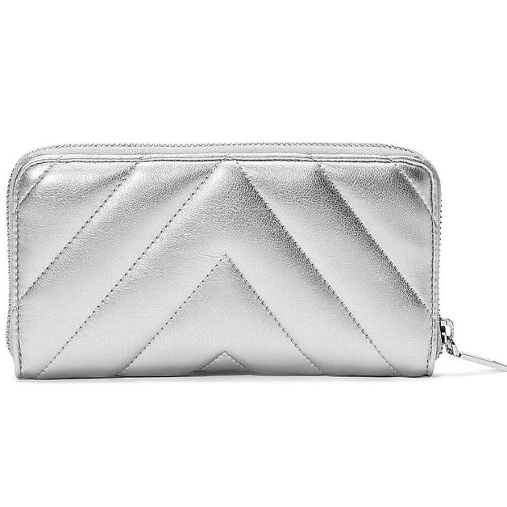 VICTORIA'S SECRET Silver Large Signature Full Length Zip Around Wallet**NEW! - Picture 2 of 3